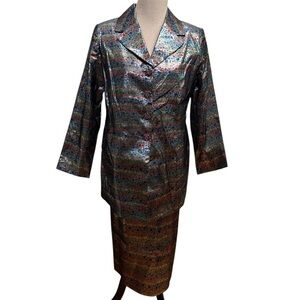 Ari Ellis New York Women`s Skirt & Blazer Set Multicolor Metallic Sz. 14 NEW VTG